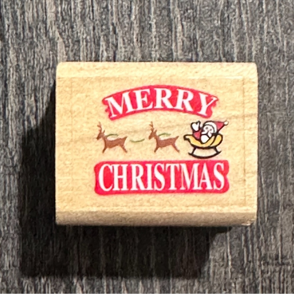 💞 Merry Christmas Santa & Reindeer Holiday Wood & Rubber Arts & Crafts Stamp